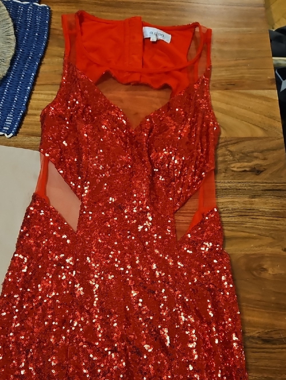 Red Sequin Prom Dress with Sheer Panels